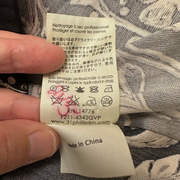 3.1 Phillip Lim Black and White Beaded Collar Long Sleeve Silk Dress Size 4 - Picture 7 of 7